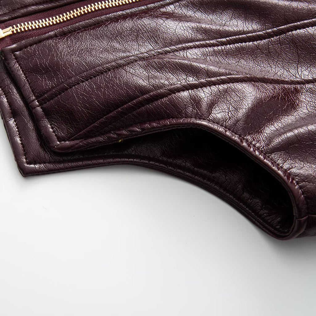 Women's retro short faux leather Coat