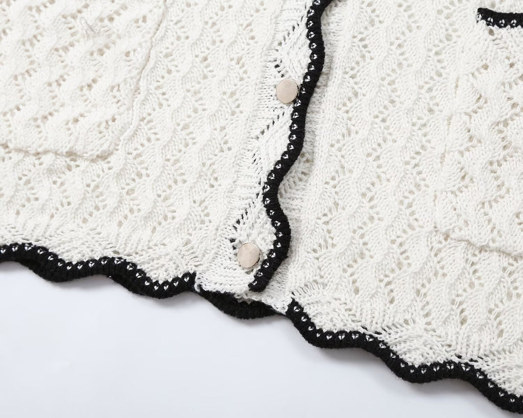 Women's hollowed out jacquard knitted cardigan