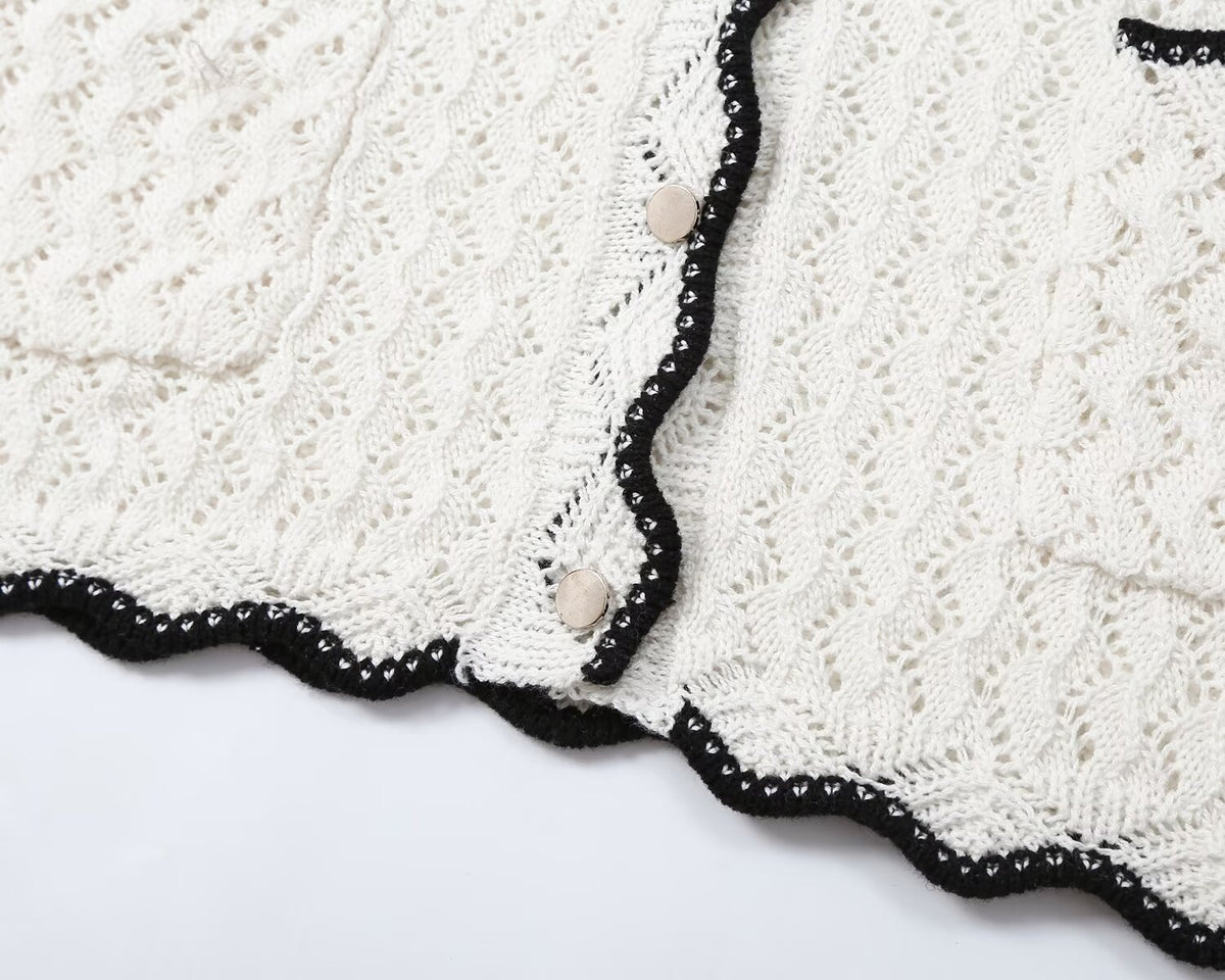 Women's hollowed out jacquard knitted cardigan