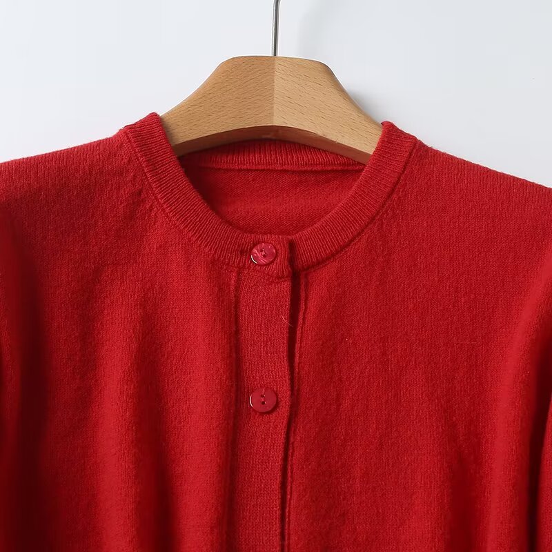 Women's new short round neck knitted cardigan Coat