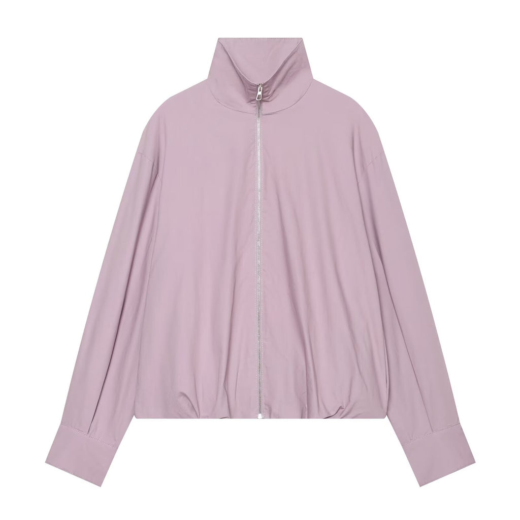 Women's pleated design stand collar zipper Coat