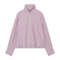 Women's pleated design stand collar zipper Coat