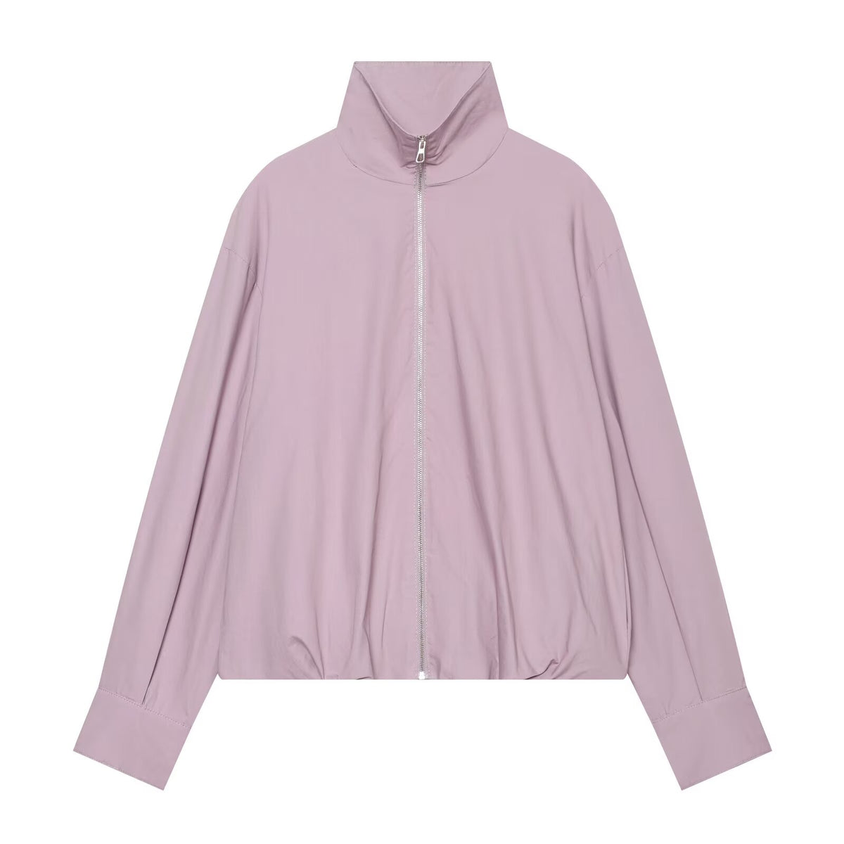 Women's pleated design stand collar zipper Coat