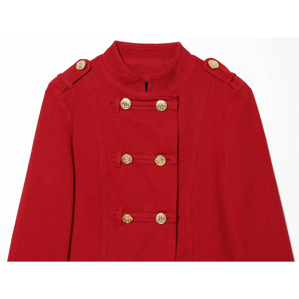 Women's button decoration short slim jacket Coat