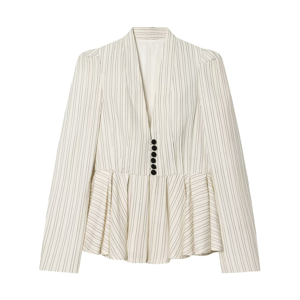Women's short skirt style hem striped Blazer Coat