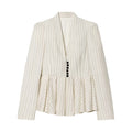 Women's short skirt style hem striped Blazer Coat