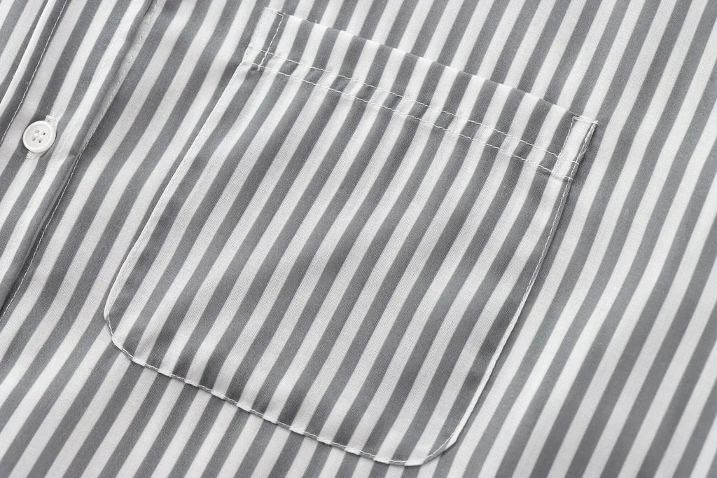 Women's 2024 new fashion pocket decoration loose striped asymmetrical shirt retro long sleeved button up women's shirt
