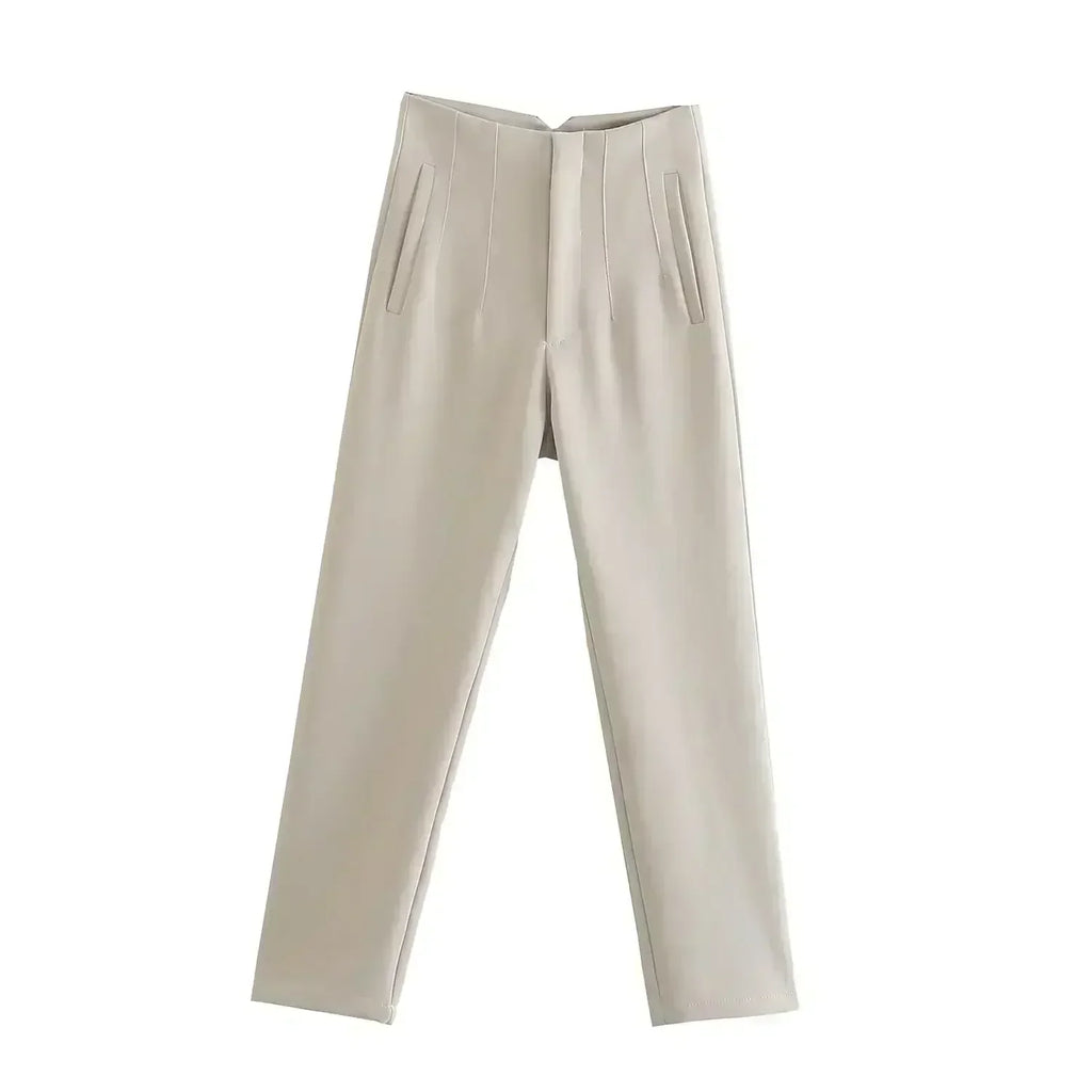 Woman Pants 2023 Chic Fashion Office Wear Pants For Women Vintage High Waist Zipper Fly Female Ankle Trousers Mujer