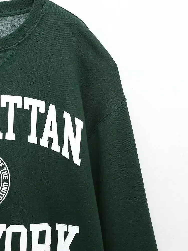 2024 women's new fashion printed letter decoration loose casual long sleeved sweatshirt Vintage O-neck women's pullover
