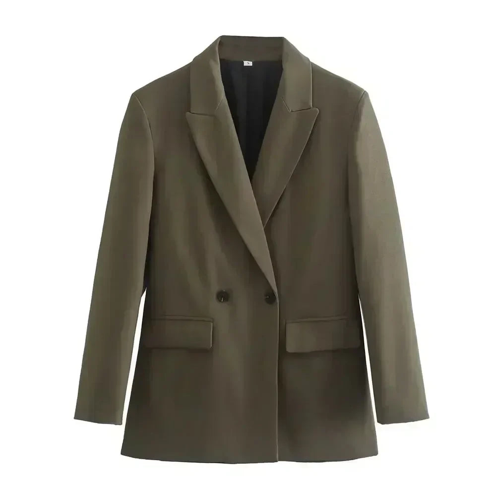 Women 2023 New Fashion Double Button Four Colors Blazer Coat Vintage Long Sleeve Female Outerwear Chic Femme