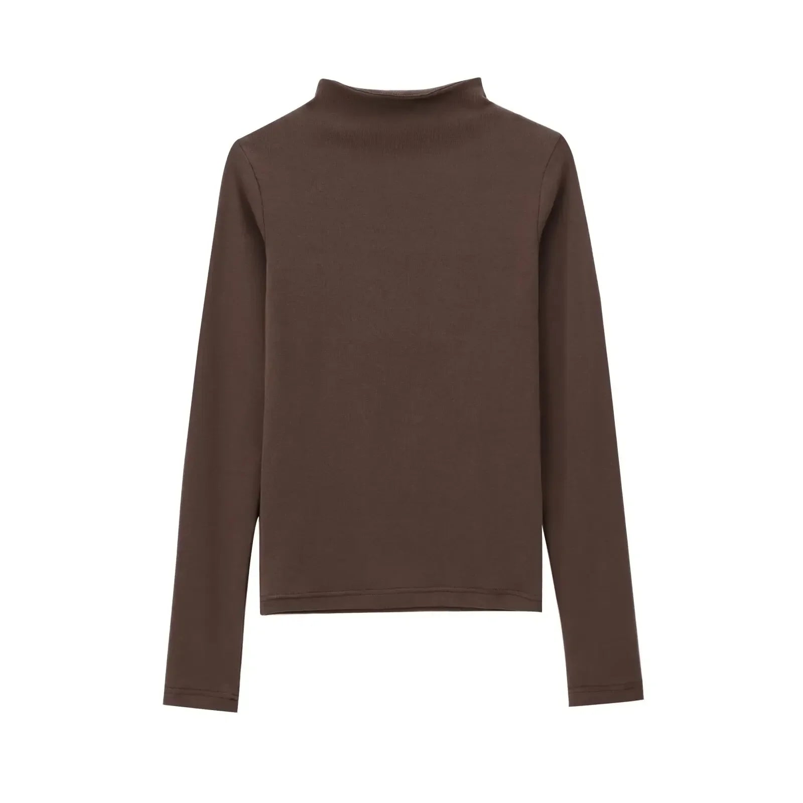 Women's new fashion elastic slim versatile cotton T-shirt top retro half high neck long sleeved women's pullover shirt chic top