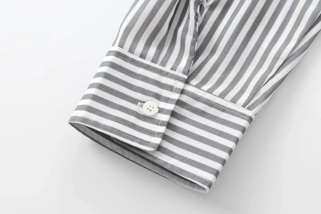 Women's 2024 new fashion pocket decoration loose striped asymmetrical shirt retro long sleeved button up women's shirt