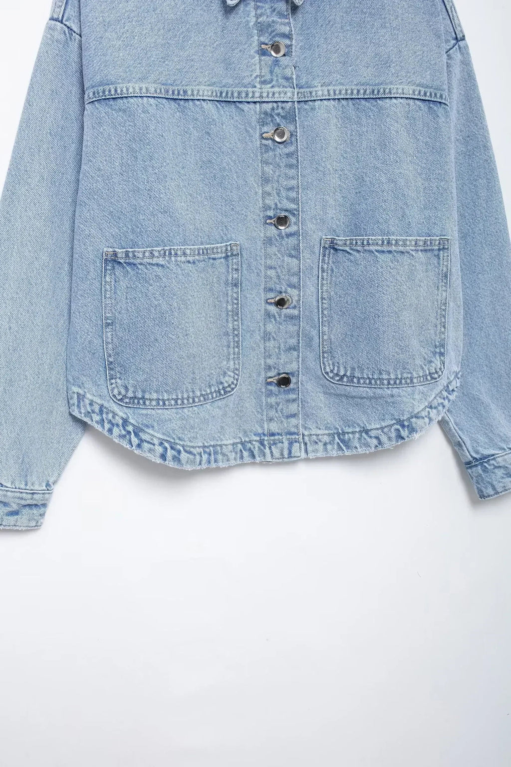 Women's new fashion patch pocket decoration casual lapel denim jacket coat retro long sleeved button up women's coat chic top