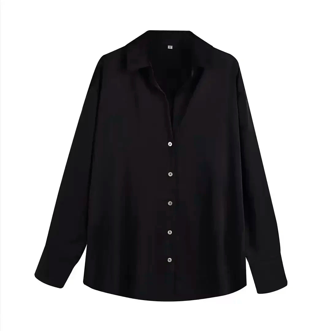 Women's 2024 new fashion multi-color loose satin shirt casual Lapel shirt retro long sleeved button up women's shirt chic top