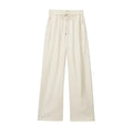 Women's New Chic Fashion Loose Side Pocket Linen Blended Wide Leg Pants Retro Elastic Waist Drawstring Women's Pants Mujer
