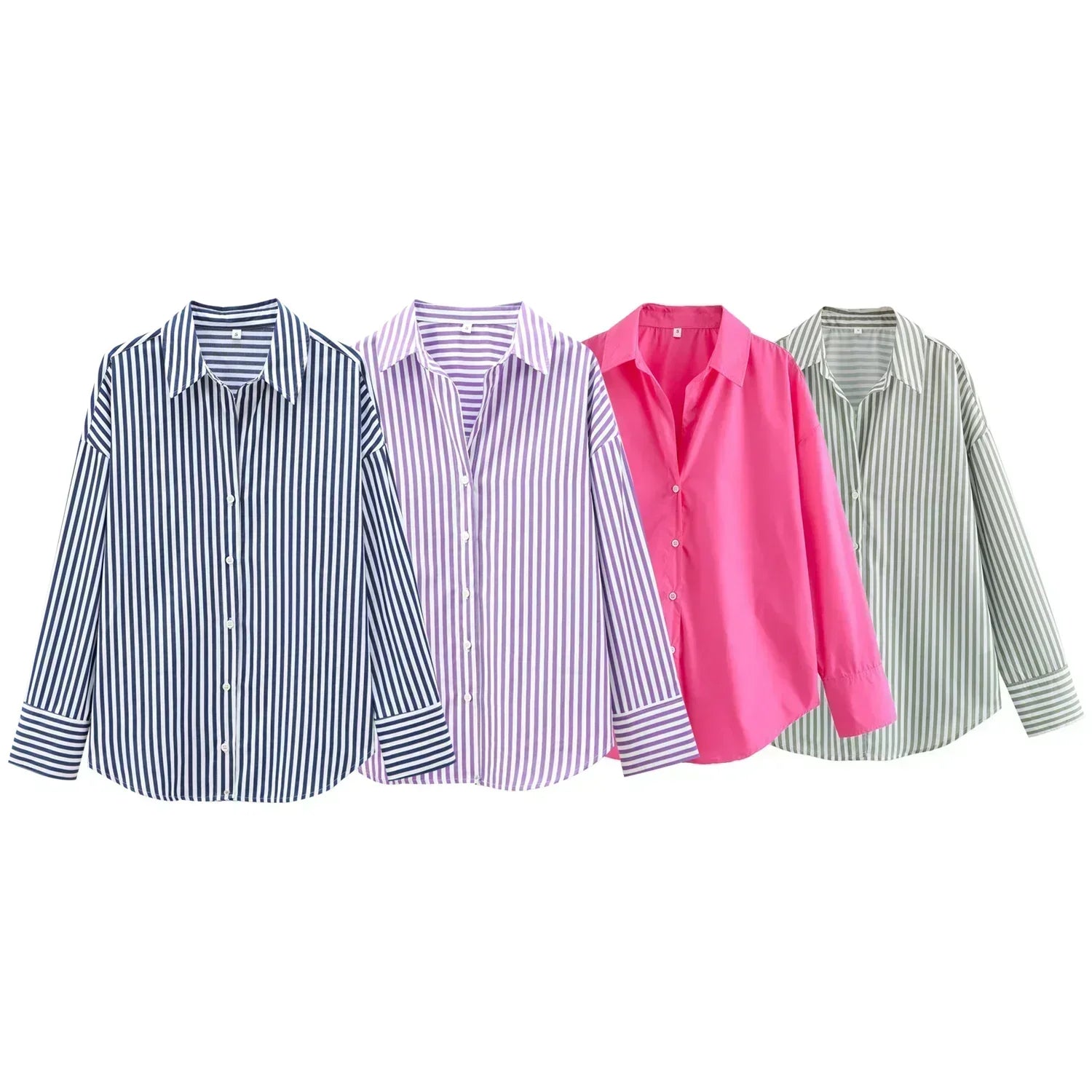 Women's 2024 New Fashion Loose Basic Style Casual Poplin Shirt Retro Long Sleeve Button up Women's Shirt Unique Top