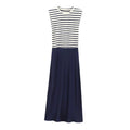Women's 2024 New Fashion Splicing O Neck Satin Striped Midi Dress Retro Sleeveless Women's Dress Mujer