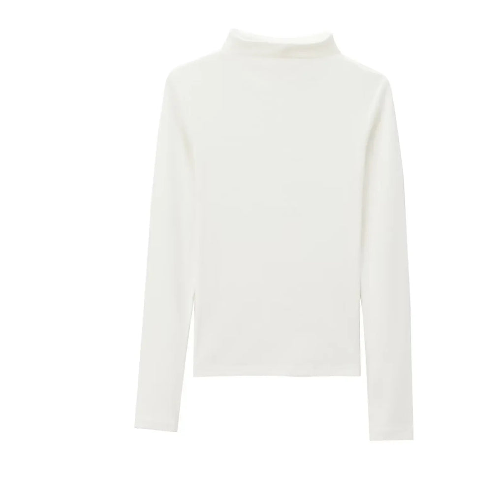Women's new fashion elastic slim versatile cotton T-shirt top retro half high neck long sleeved women's pullover shirt chic top