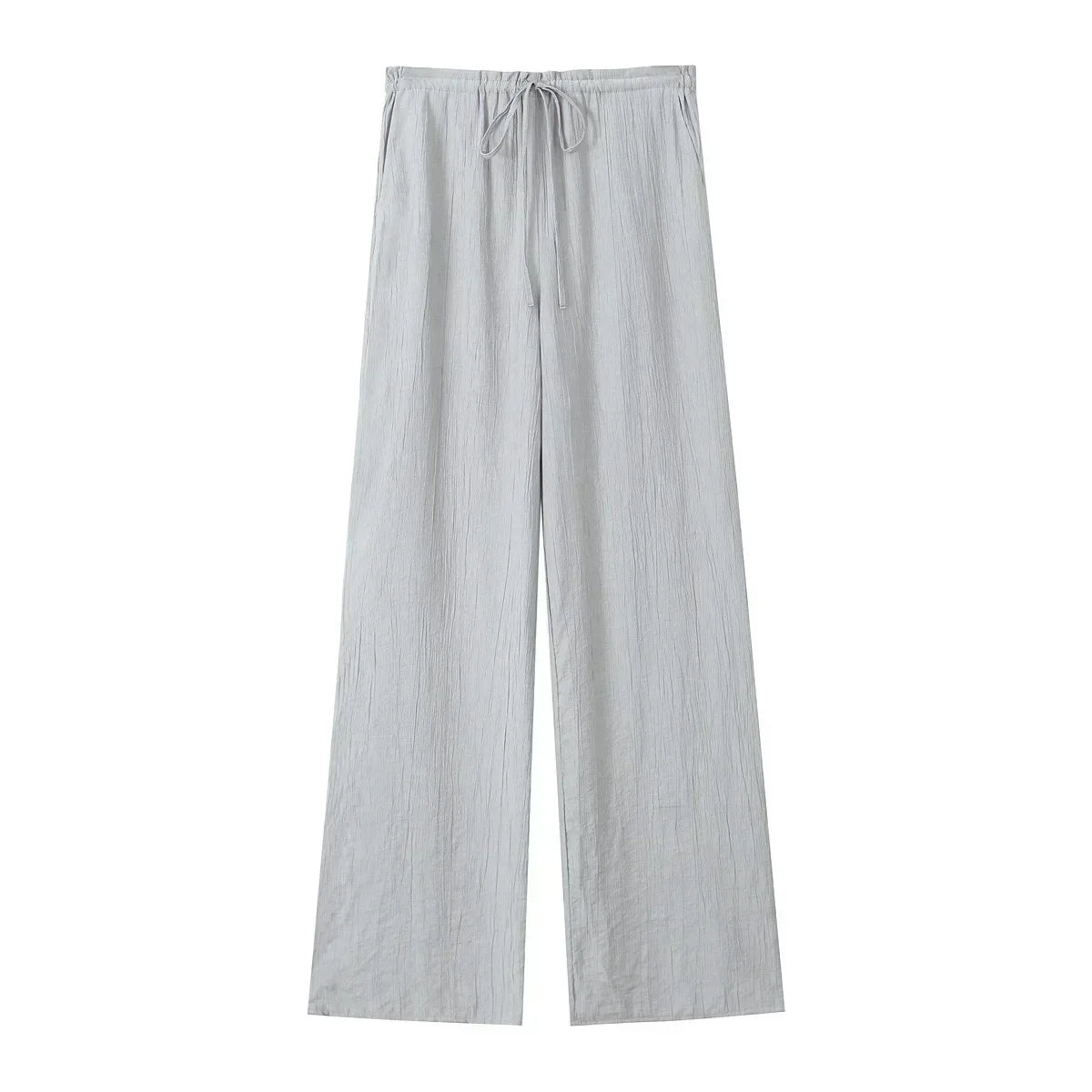 Women's new Chic Fashion loose side pocket pants casual versatile textured pants retro high waisted lace up women's pants