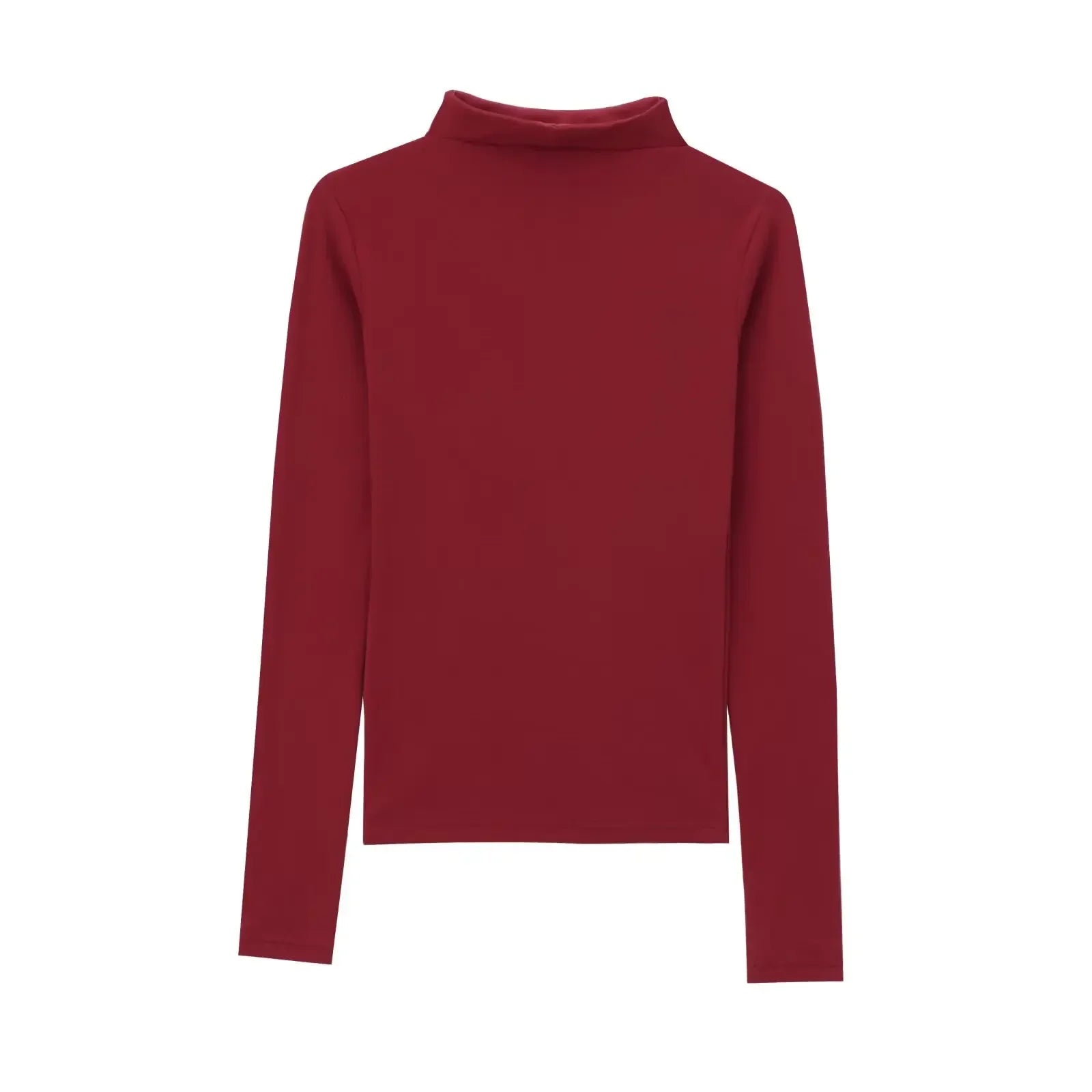 Women's new fashion elastic slim versatile cotton T-shirt top retro half high neck long sleeved women's pullover shirt chic top