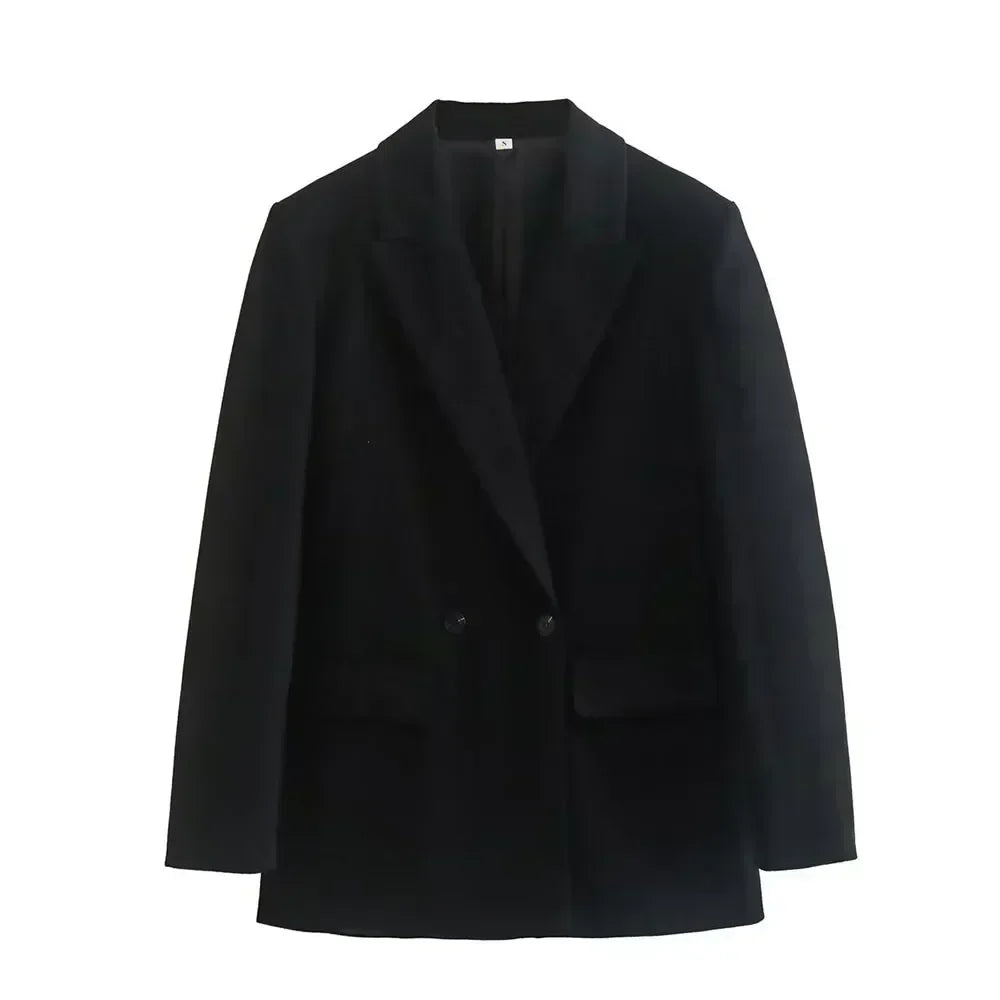Women 2023 New Fashion Double Button Four Colors Blazer Coat Vintage Long Sleeve Female Outerwear Chic Femme