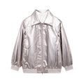 Women's new Fashion loose side pocket casual imitation leather jacket coat retro lapel long sleeved women's coat chic top