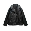 Women 2023 New Fashion With belt Loose Faux leather Locomotive style Jacket Coat Vintage Long Sleeve Female Outerwear Chic