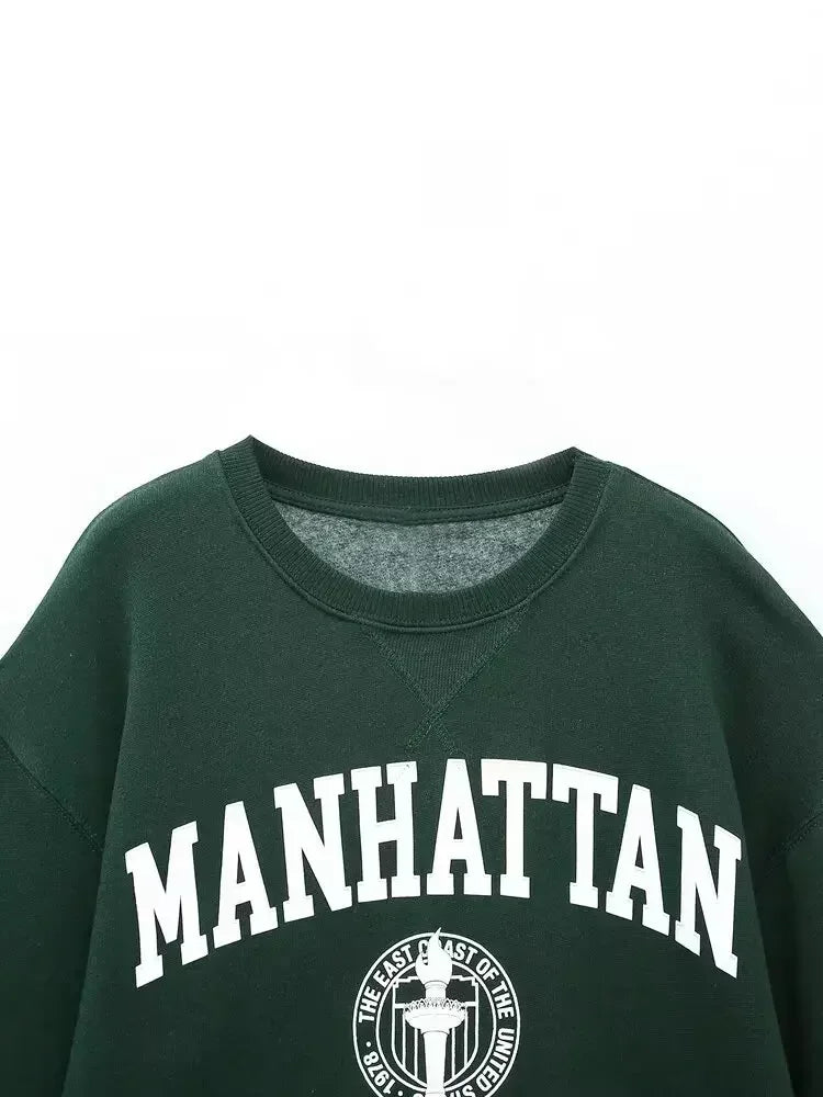 2024 women's new fashion printed letter decoration loose casual long sleeved sweatshirt Vintage O-neck women's pullover