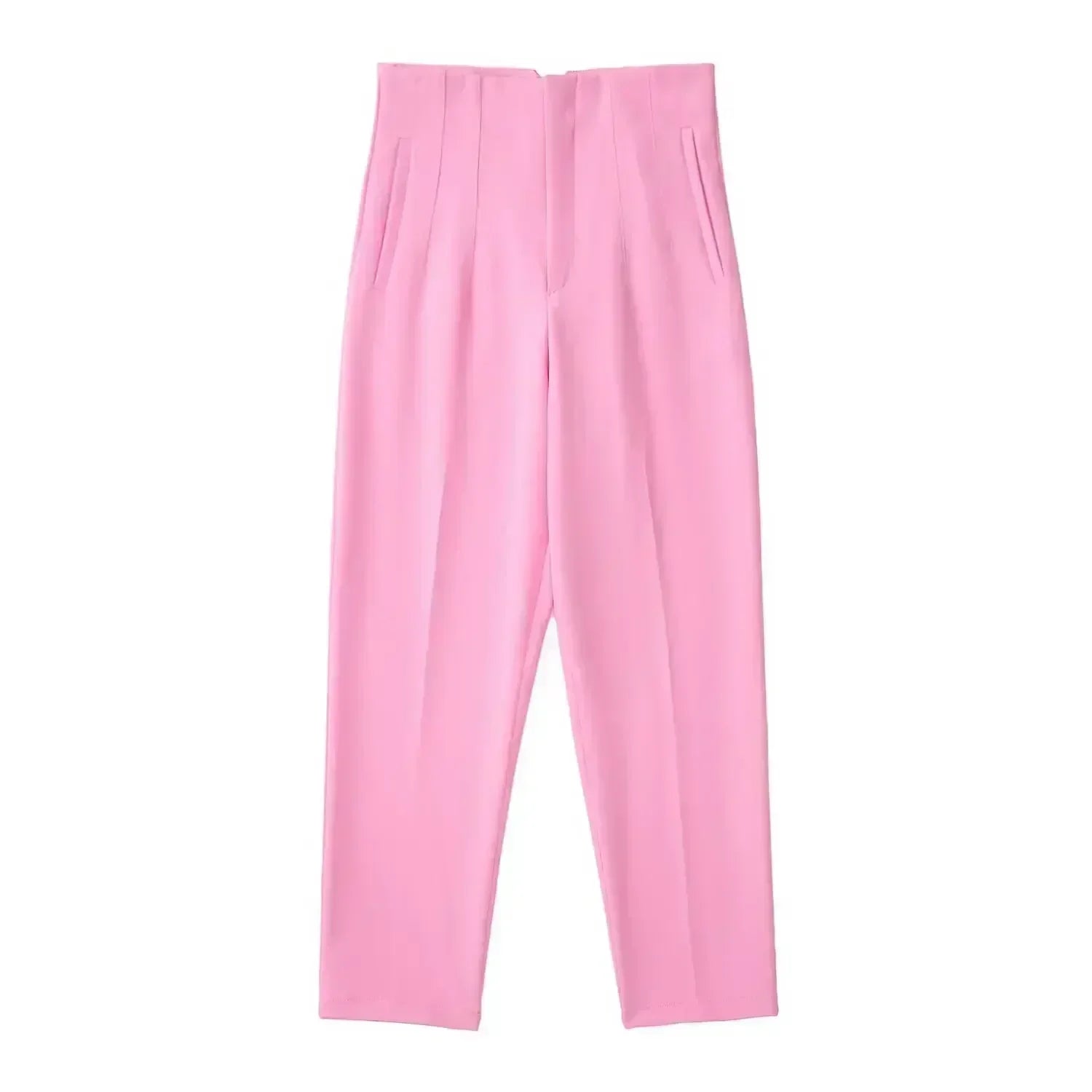 Women's Summer New Chic Fashion Side Pocket Decoration Casual Striped Pants Retro High Rope Zipper Women's Ankle Pants Mujer