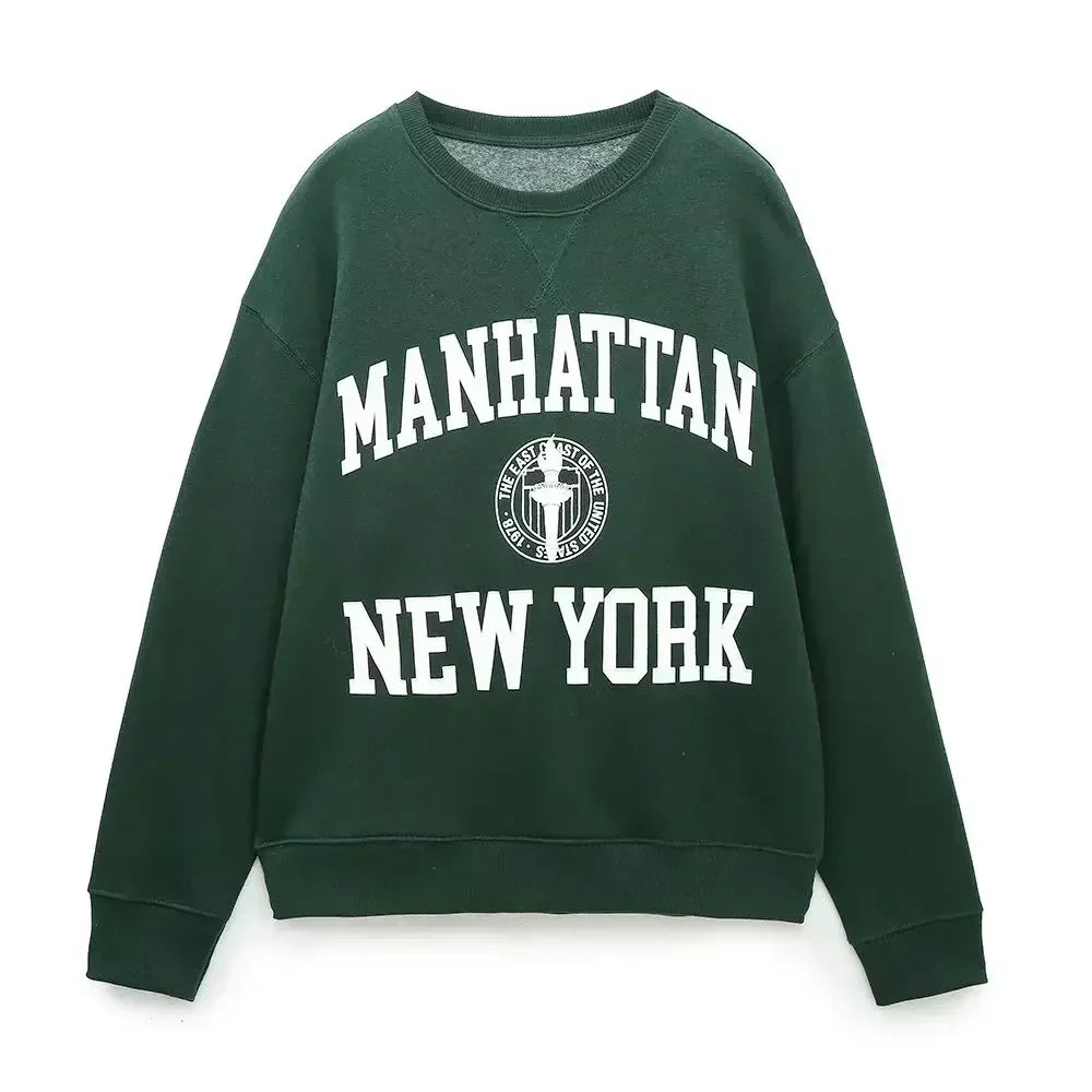 2024 women's new fashion printed letter decoration loose casual long sleeved sweatshirt Vintage O-neck women's pullover