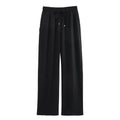 Women's New Fashion Loose Side Pocket Linen Blended Straight Leg Casual Pants Retro Elastic Waist Drawstring Women's Pants