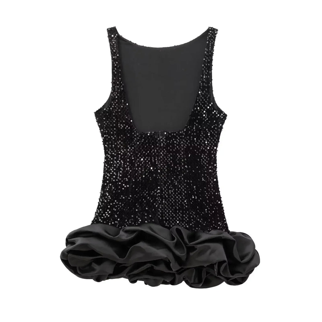 Women's new fashion layered decoration hem solid slim backless mini dress retro sleeveless Wide Straps women's dress Mujer