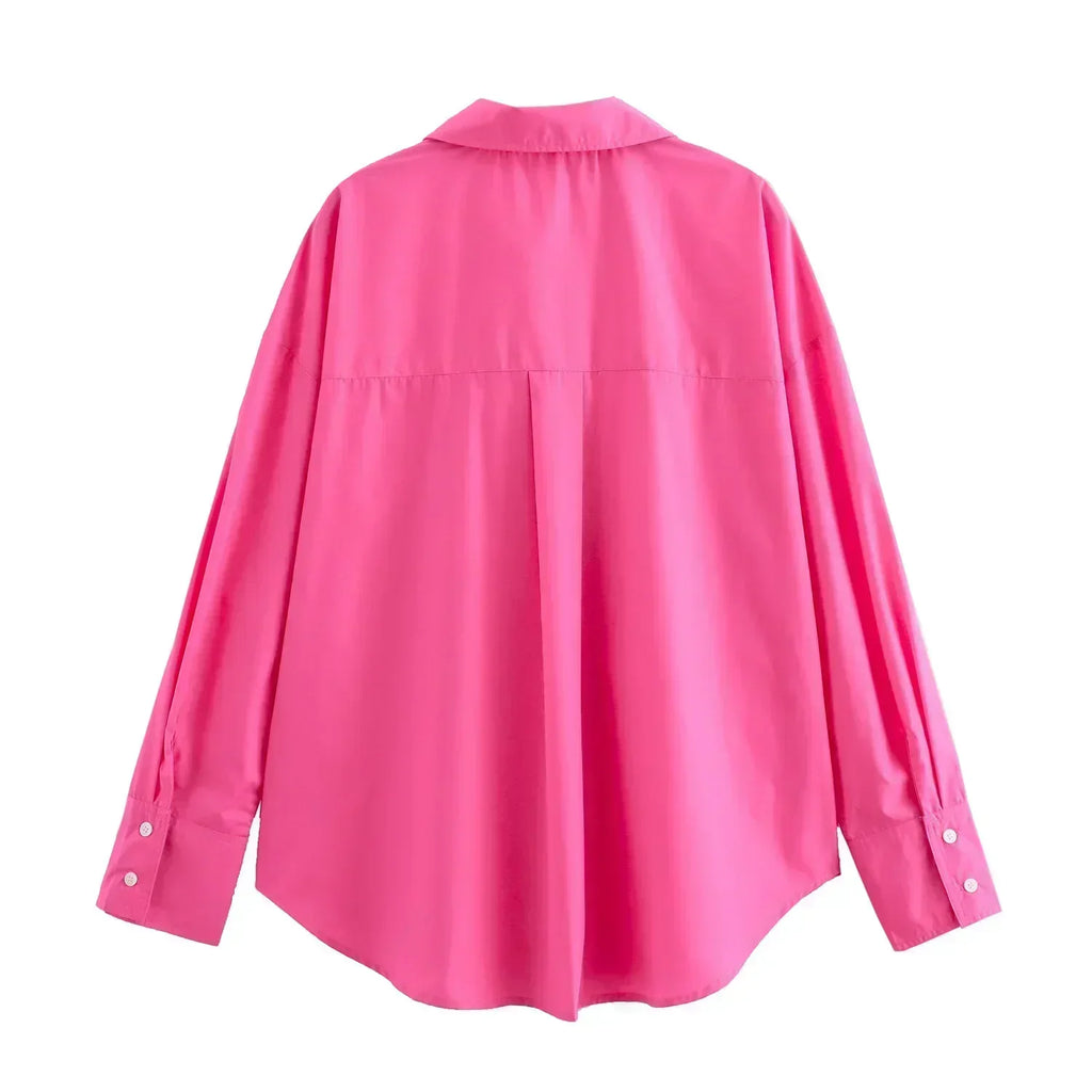 Women's 2024 New Fashion Loose Basic Style Casual Poplin Shirt Retro Long Sleeve Button up Women's Shirt Unique Top