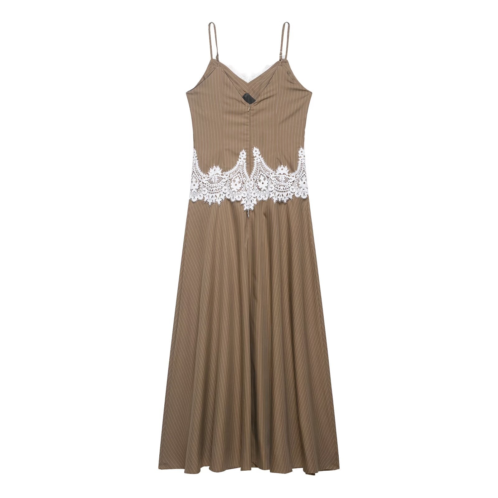 Women's lace patchwork suspender MIDI dress