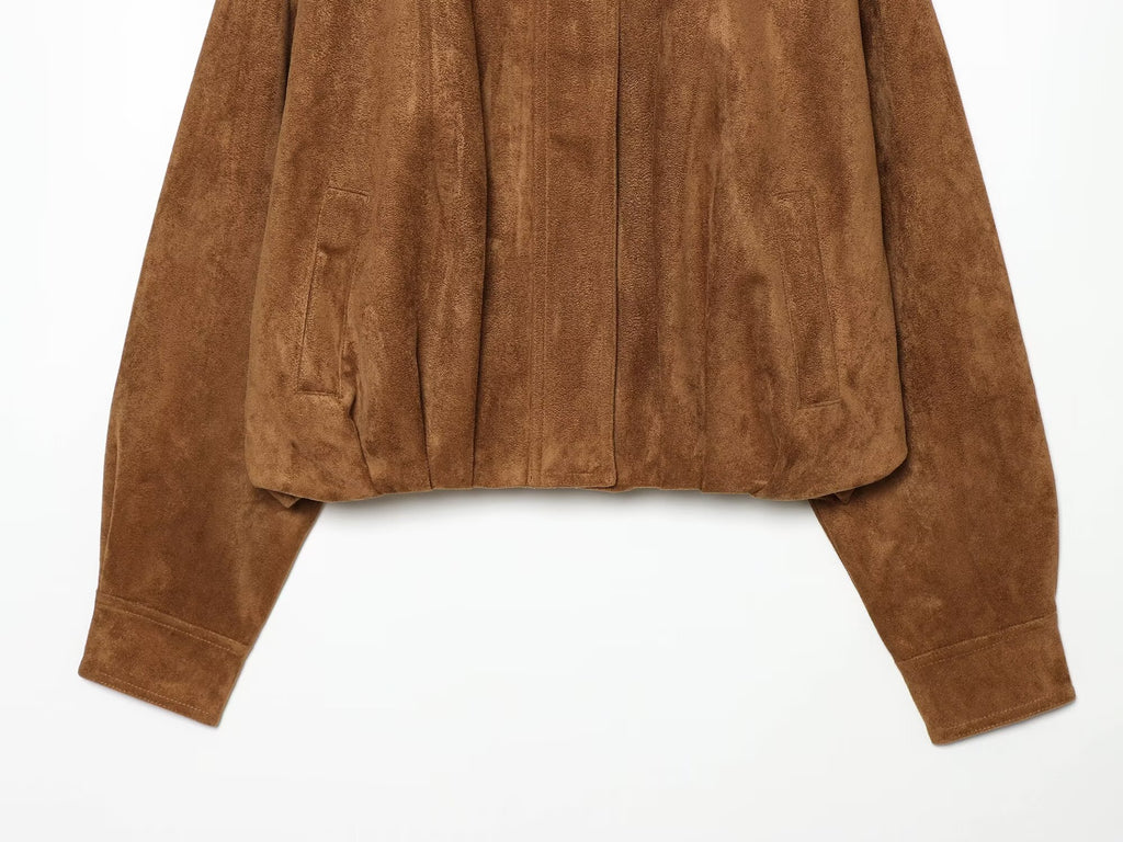 Women's suede textured stand collar jacket Coat