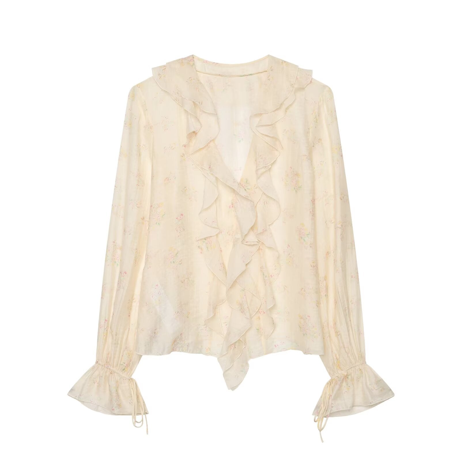 Women's printed V-neck ruffle top
