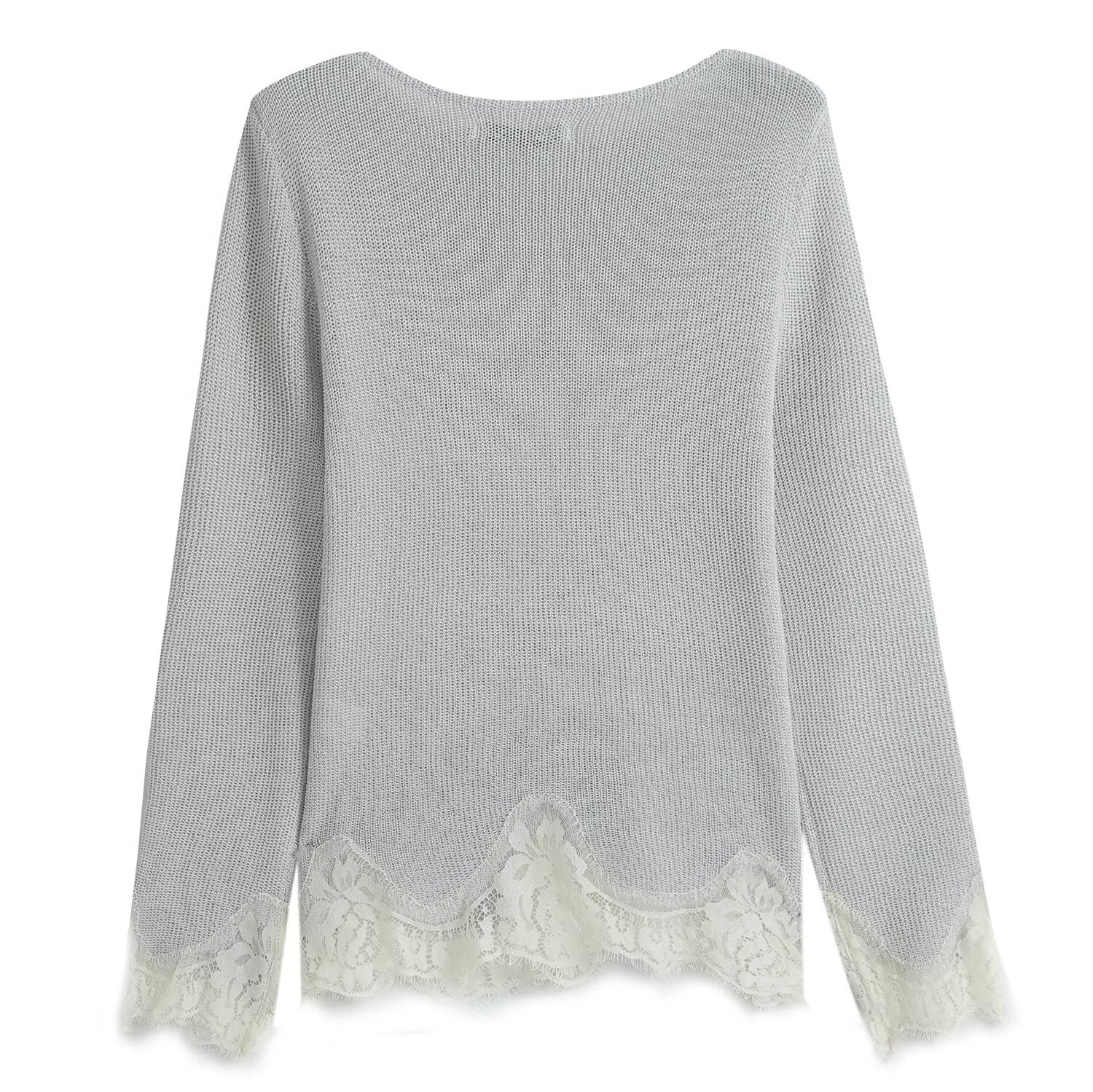 suit Women's 2 pieces lace O Neck long sleeved knitted top+Shorts