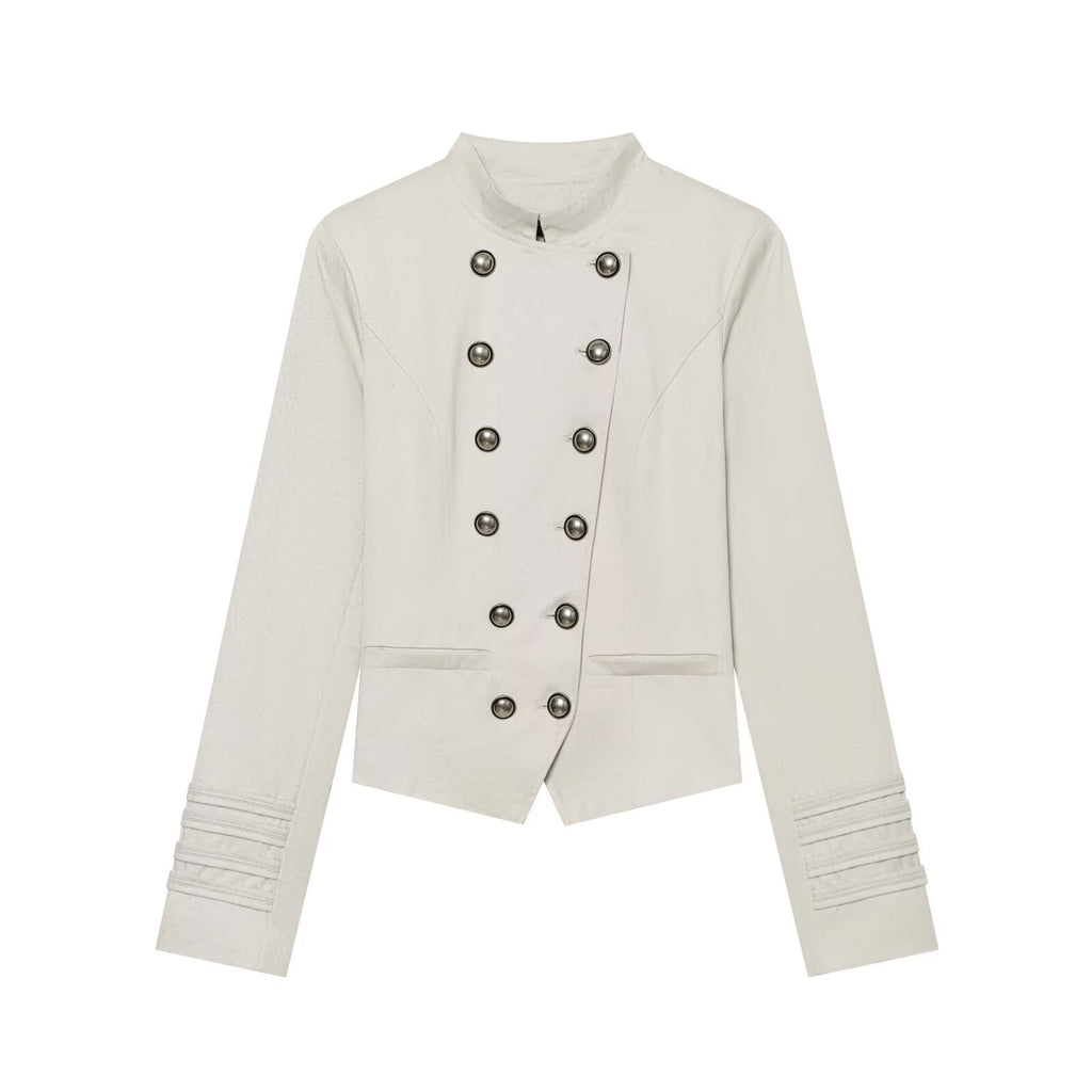 Women's slim stand collar double breasted jacket