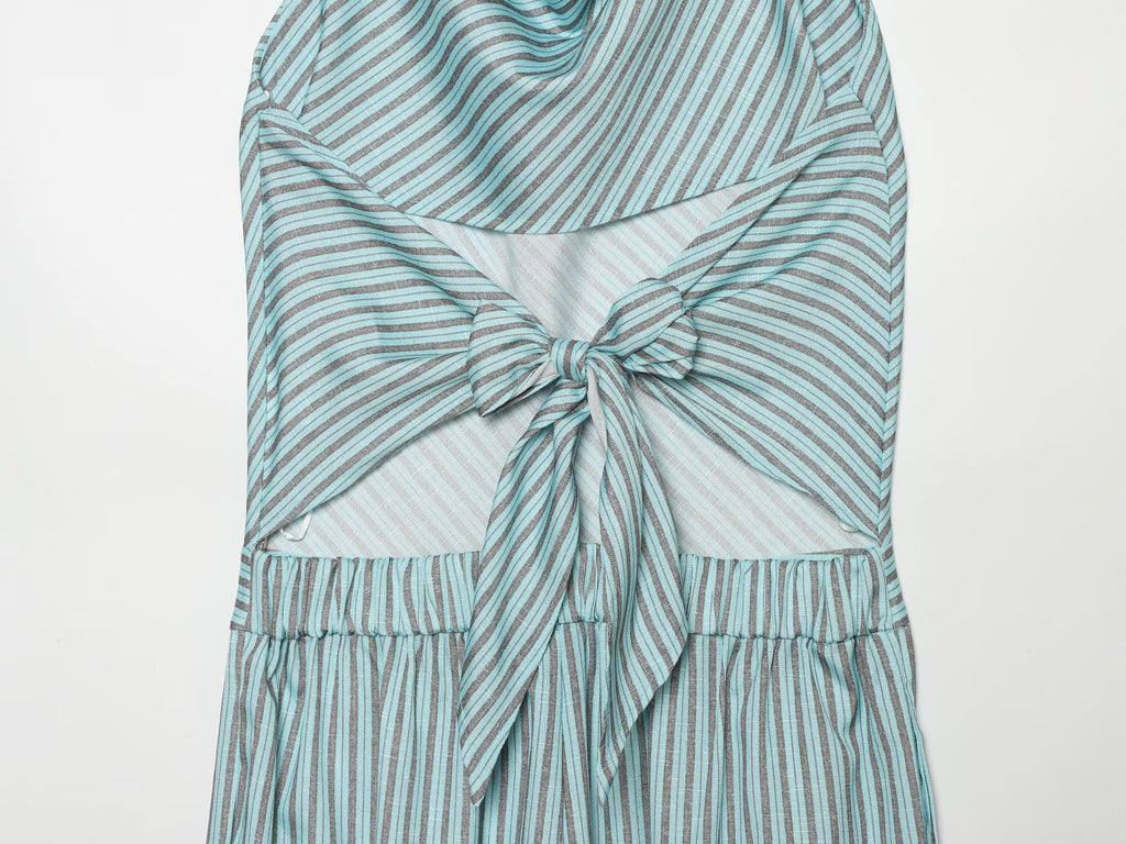 Women's striped linen blended lantern jumpsuit