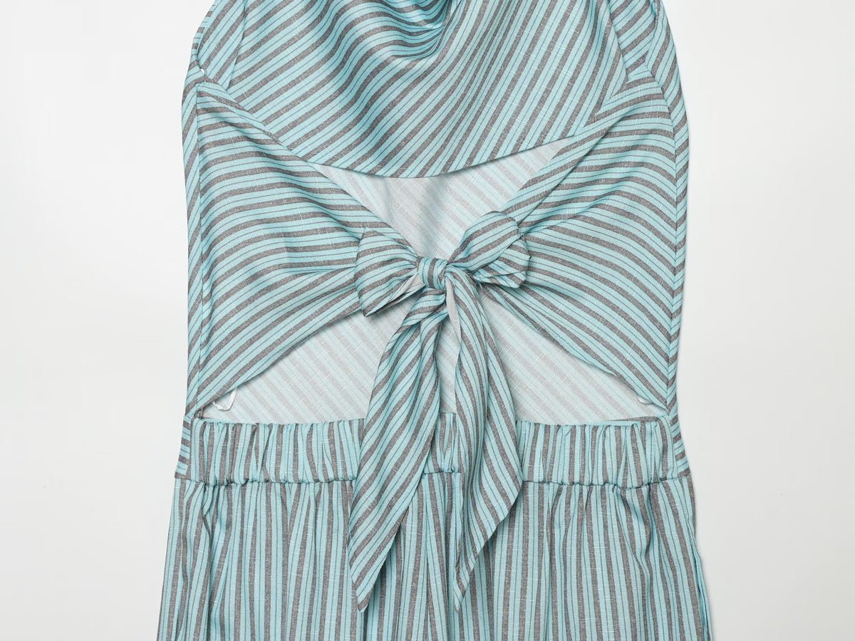 Women's striped linen blended lantern jumpsuit