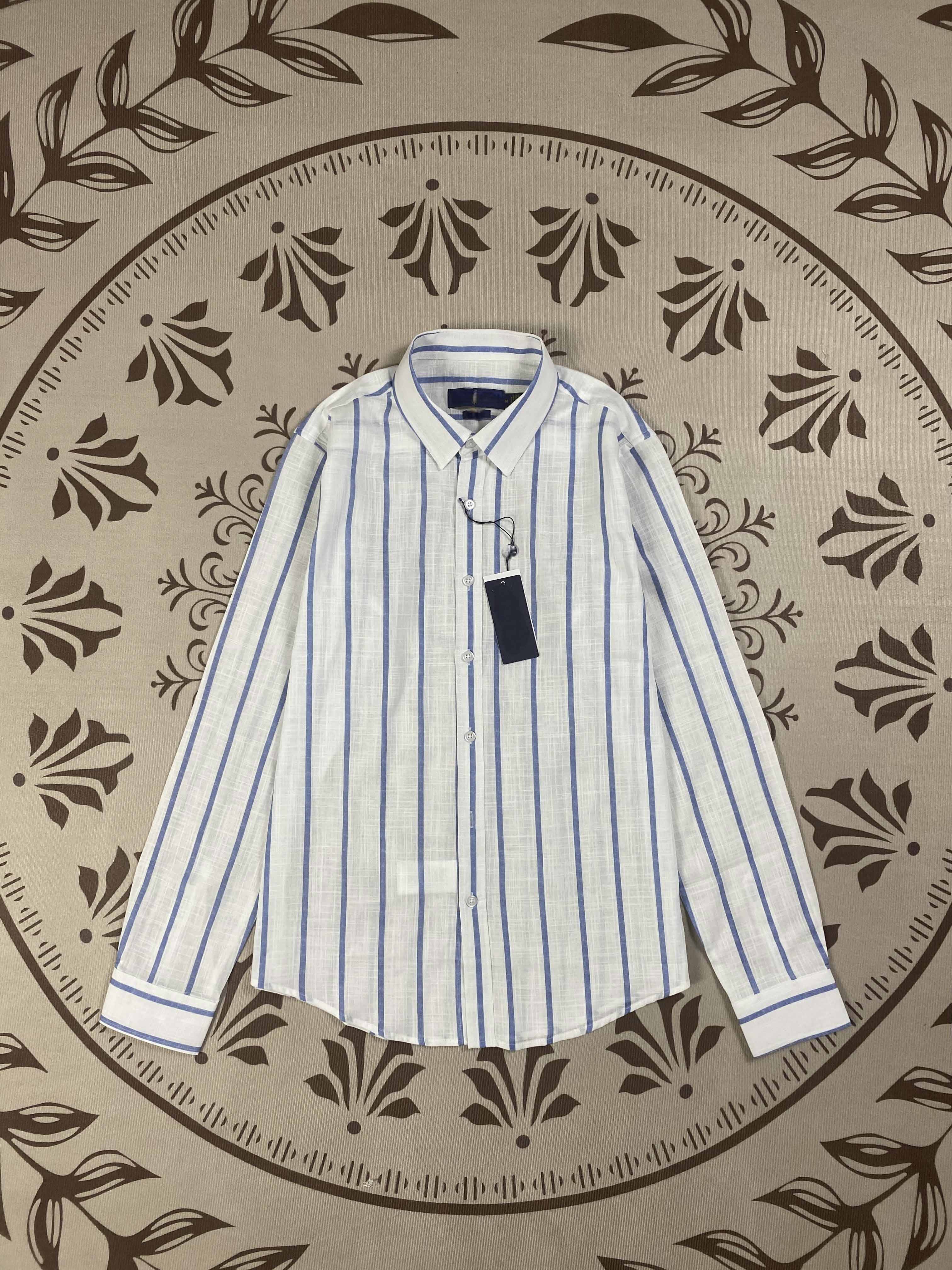 Women's new fashion Joker embroidered slub cotton striped lapel loose long sleeve shirt top.