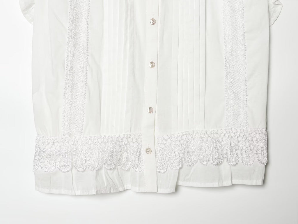 Women's vertical lace decoration sleeveless shirt