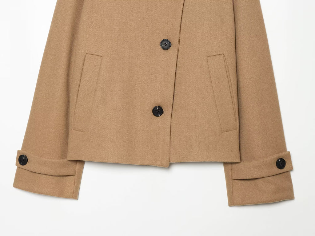 Women's standing collar short single breasted coat
