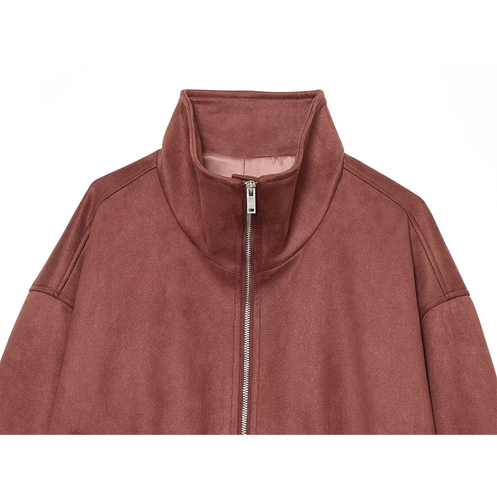Women's standing collar faux leather pilot jacket Coat