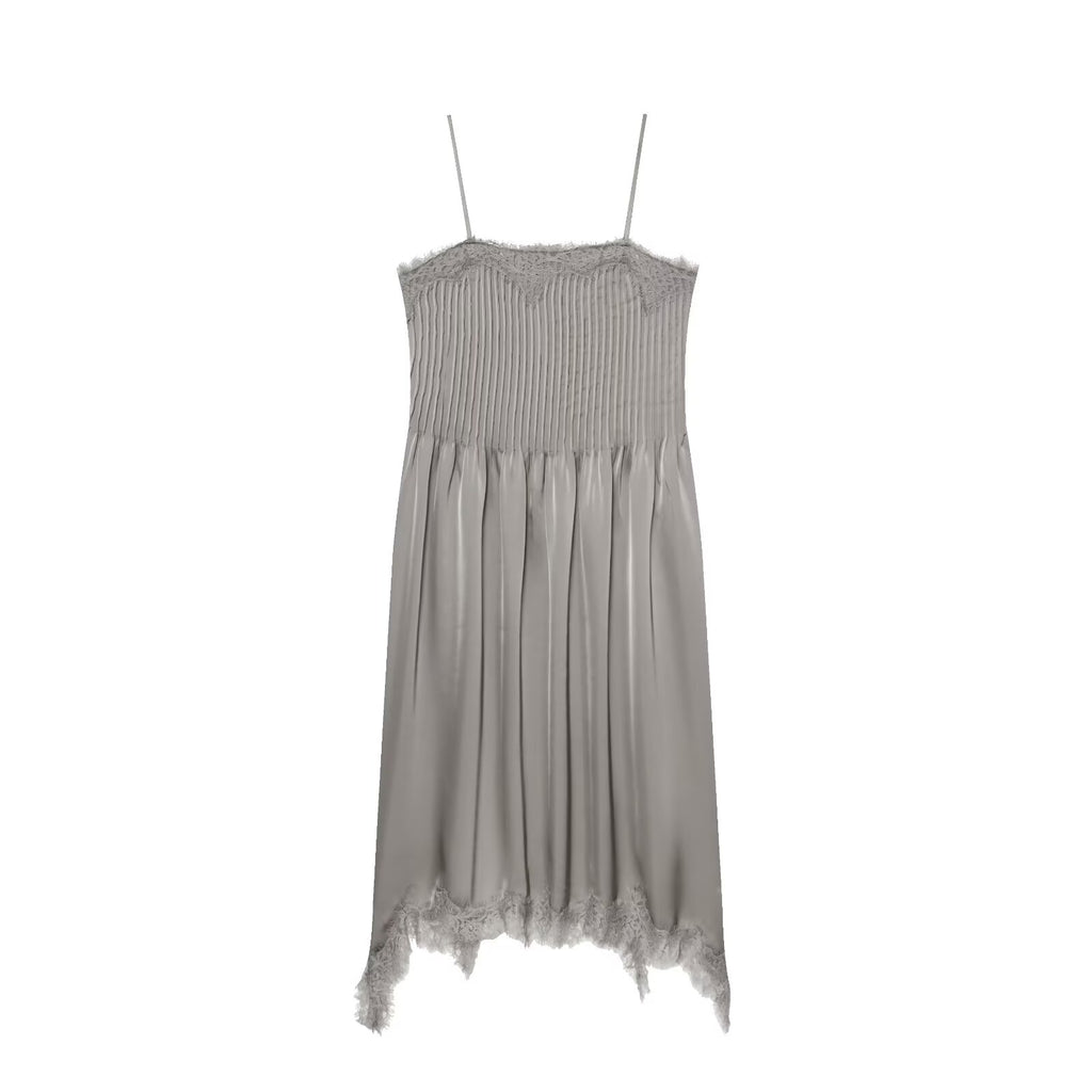 Women's pleated decorative lace suspender dress