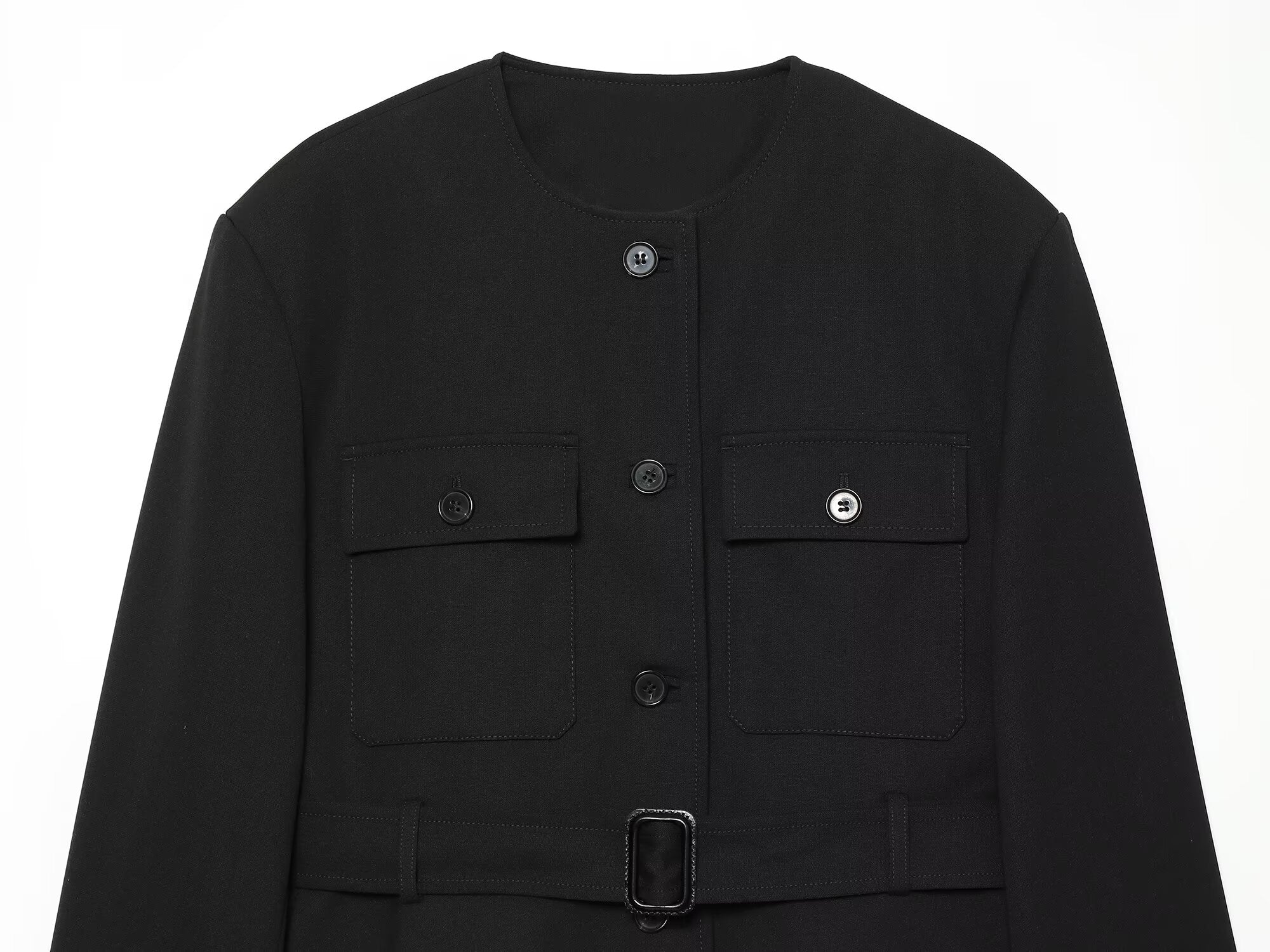 Women's With Belt round neck buckle jacket