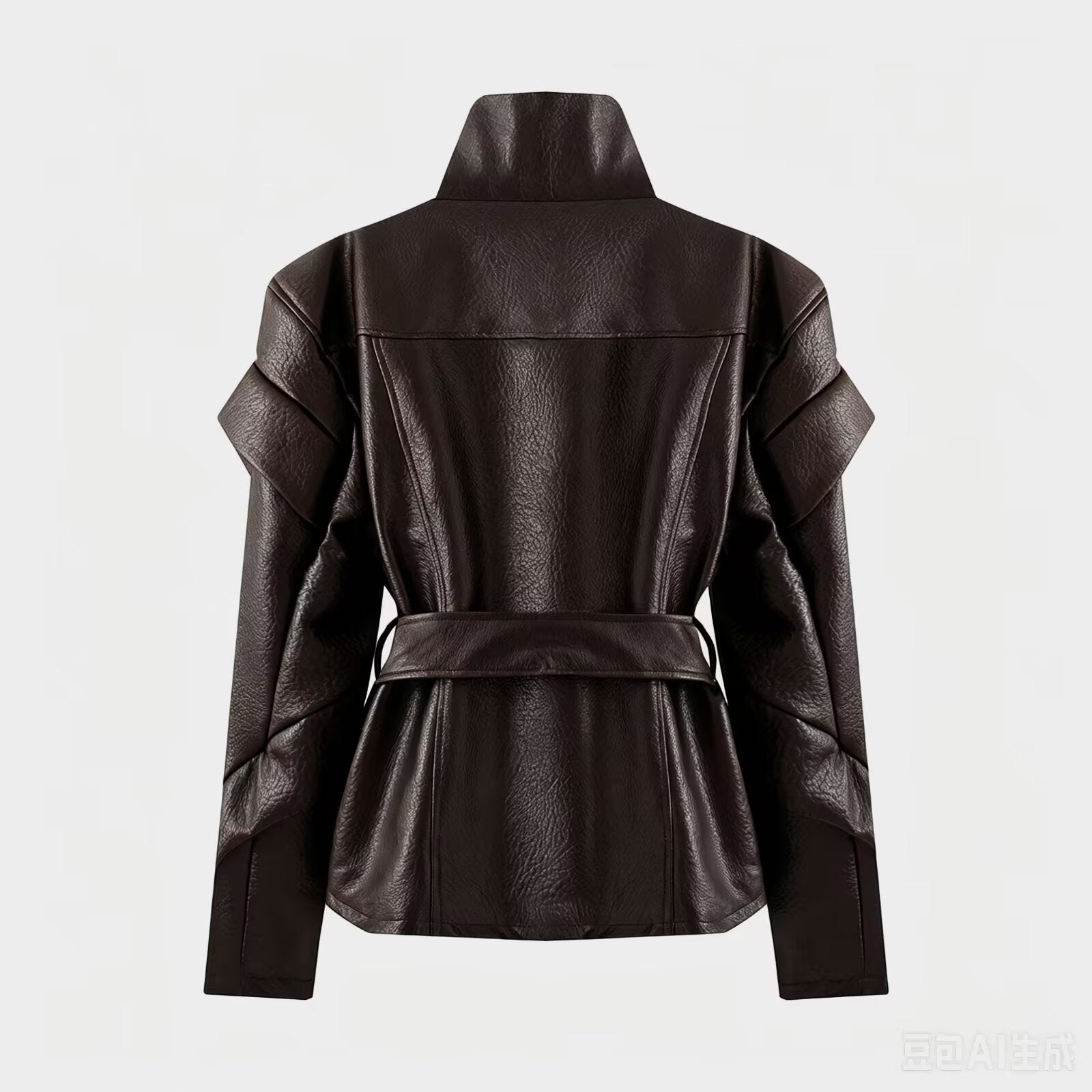 Women's high necked faux leather waistband jacket