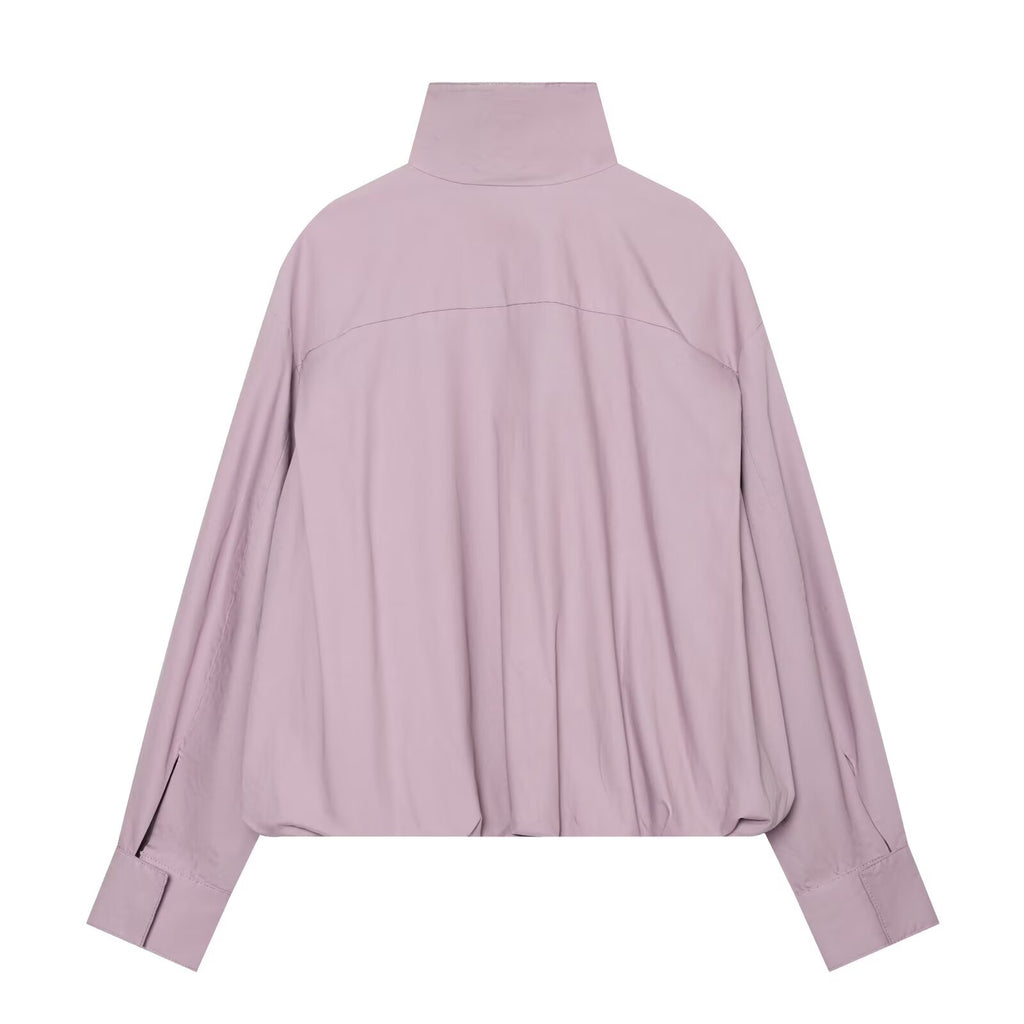 Women's pleated design stand collar zipper Coat