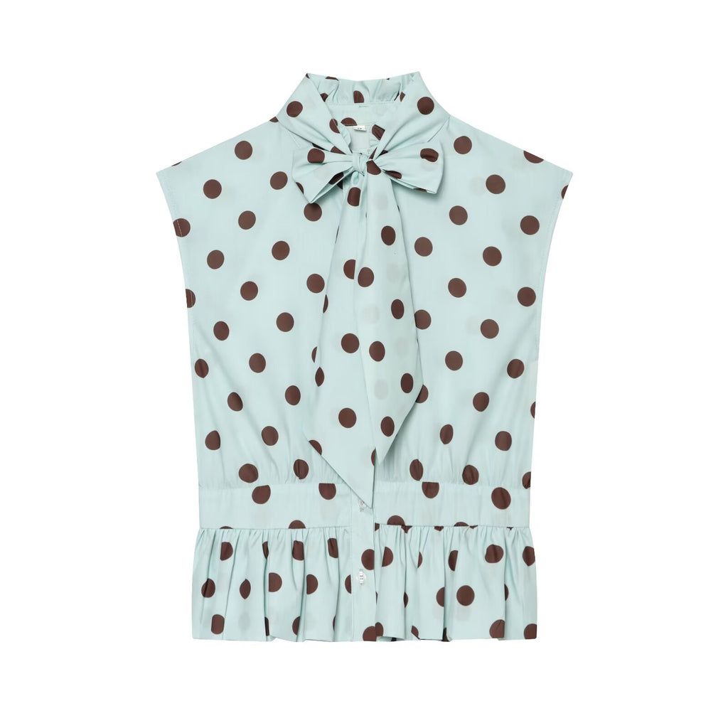 Women's polka dot bow sleeveless shirt