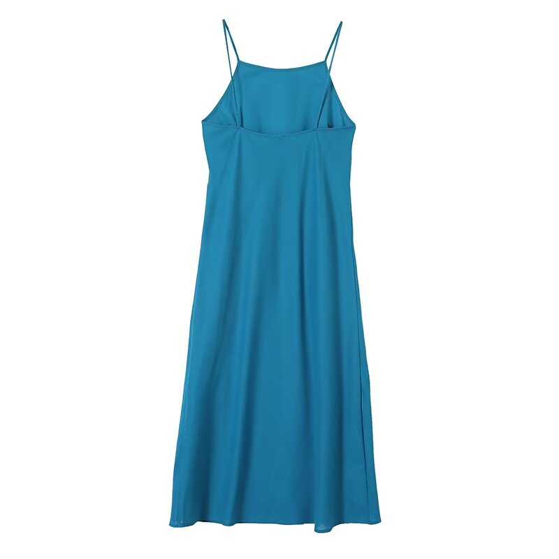 Women's vacation style linen blended MIDI dress
